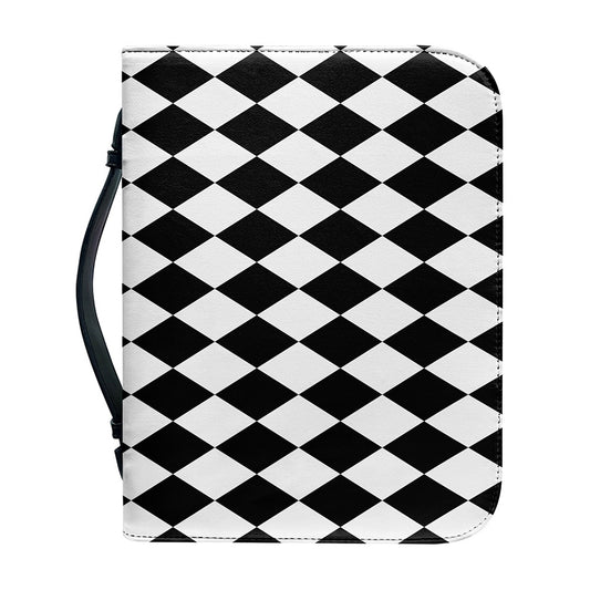 Black And White Harlequin Pattern Print Leather Bible Cover