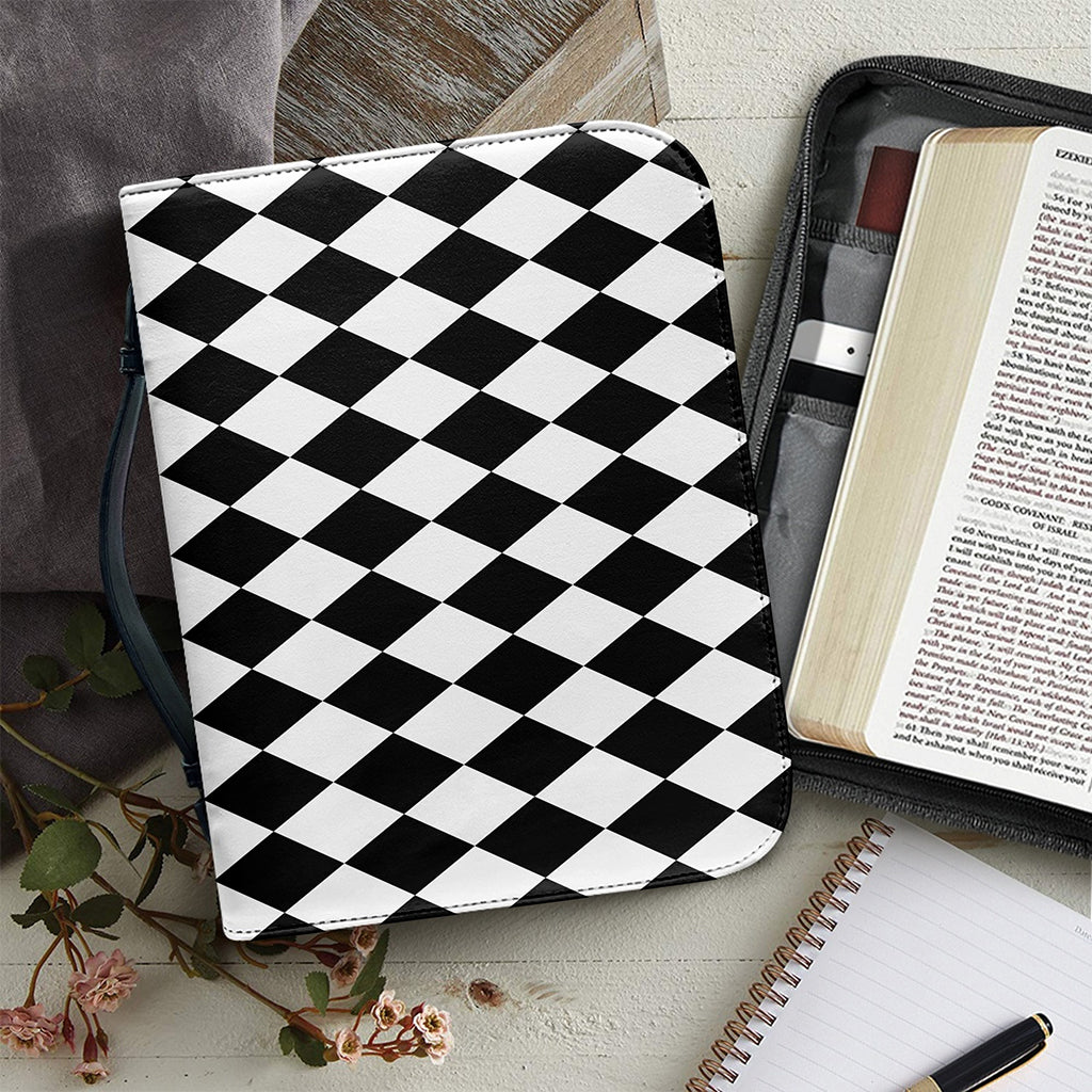 Black And White Harlequin Pattern Print Leather Bible Cover