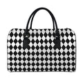 Black And White Harlequin Pattern Print Leather Duffel Bag