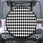 Black And White Harlequin Pattern Print Leather Spare Tire Cover