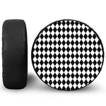 Black And White Harlequin Pattern Print Leather Spare Tire Cover