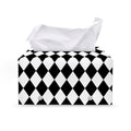 Black And White Harlequin Pattern Print Leather Tissue Box Cover