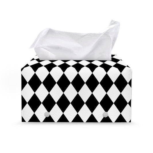 Black And White Harlequin Pattern Print Leather Tissue Box Cover