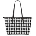 Black And White Harlequin Pattern Print Leather Tote Bag With Zipper