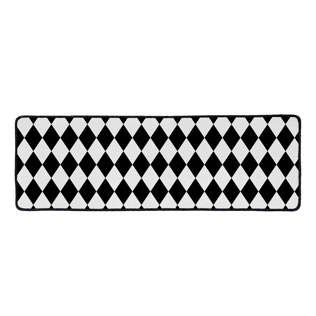 Black And White Harlequin Pattern Print Long Kitchen Mat