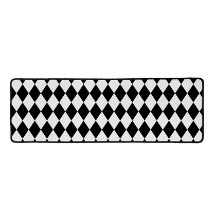 Black And White Harlequin Pattern Print Long Kitchen Mat
