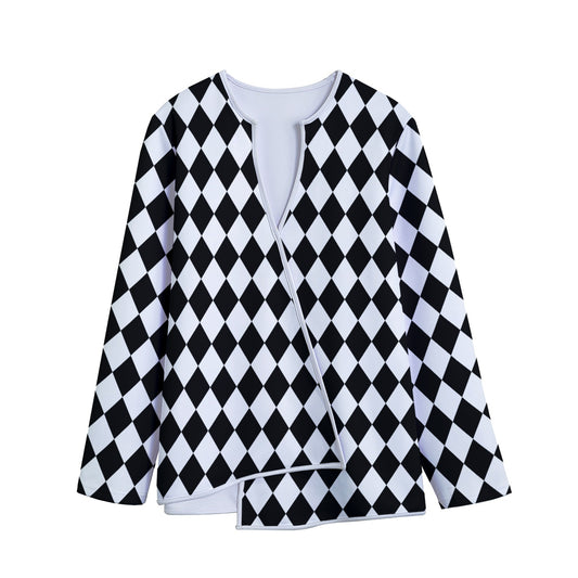 Black And White Harlequin Pattern Print Long Sleeve Short Coat