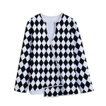 Black And White Harlequin Pattern Print Long Sleeve Short Coat