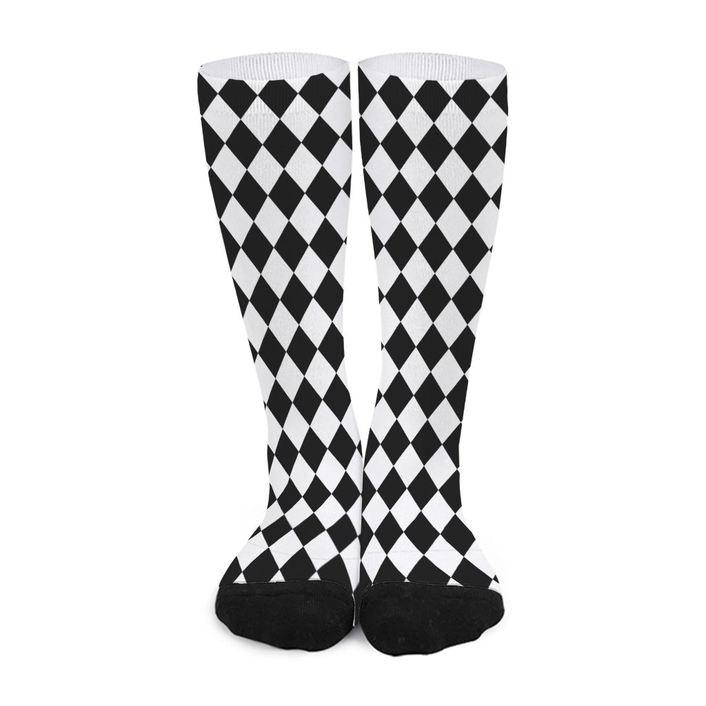 Black And White Harlequin Pattern Print Long Socks