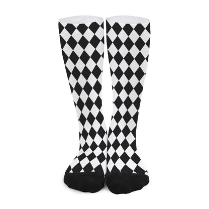 Black And White Harlequin Pattern Print Long Socks