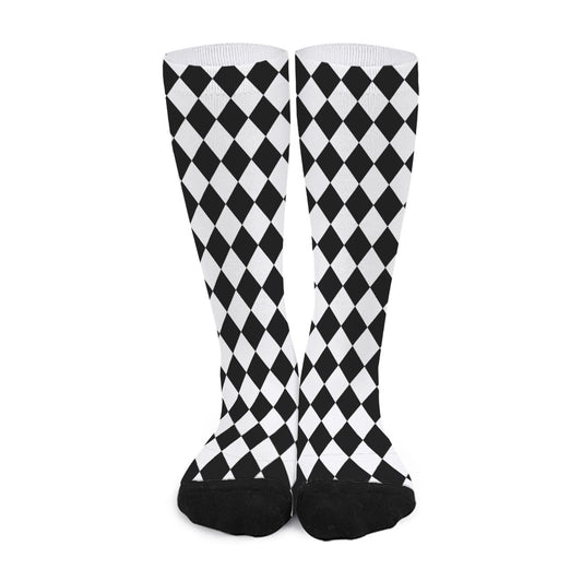 Black And White Harlequin Pattern Print Long Socks