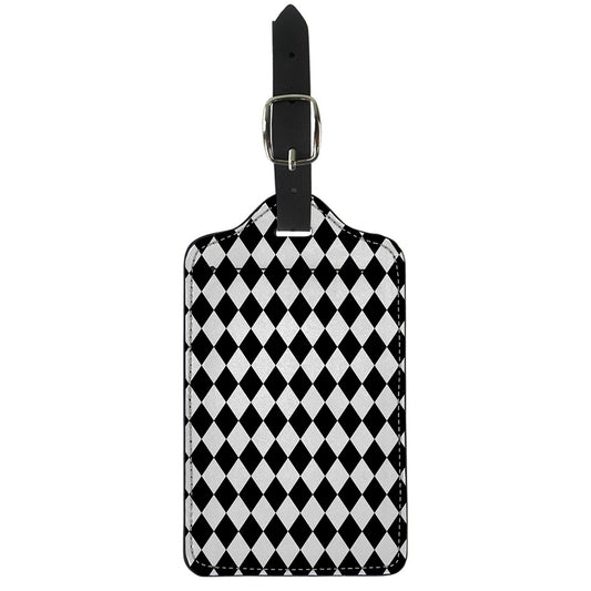 Black And White Harlequin Pattern Print Luggage Tag