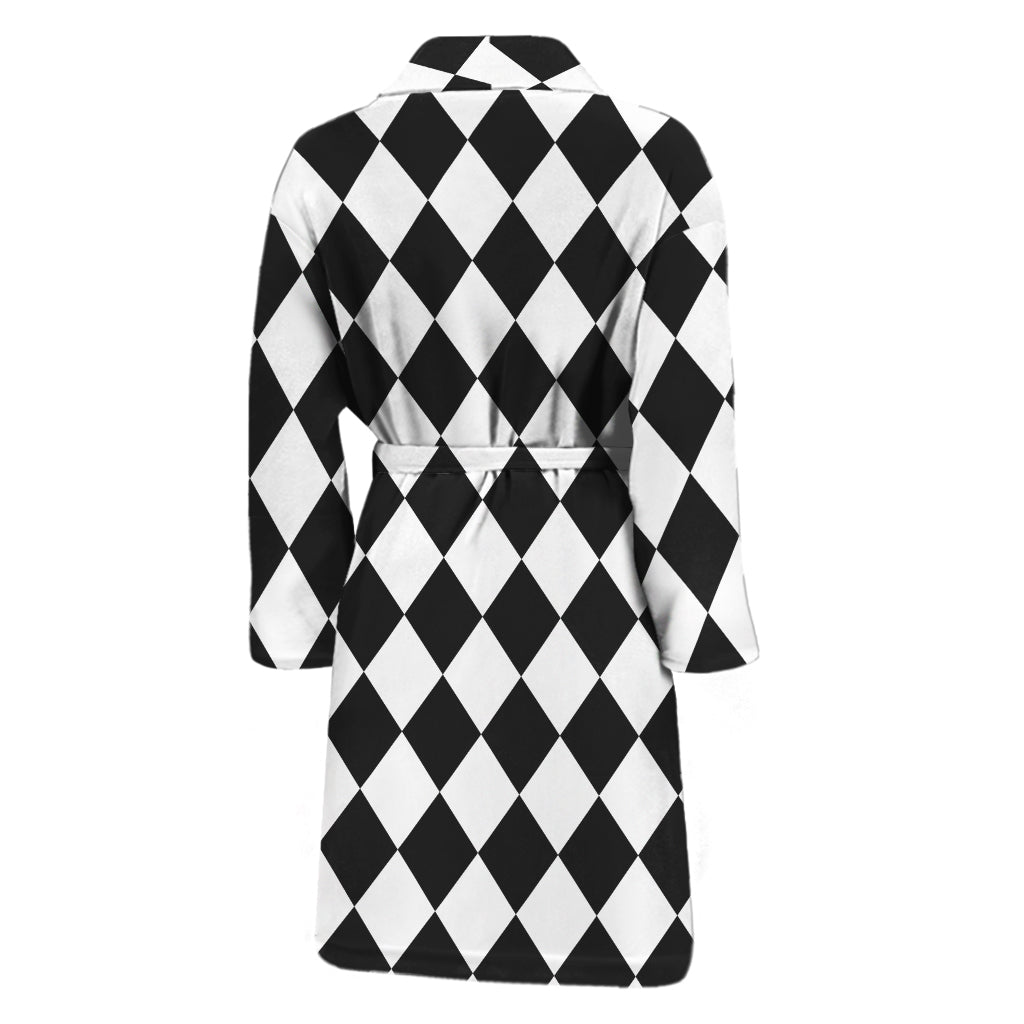 Black And White Harlequin Pattern Print Men's Bathrobe