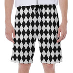 Black And White Harlequin Pattern Print Men's Beach Shorts