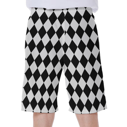 Black And White Harlequin Pattern Print Men's Beach Shorts