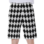 Black And White Harlequin Pattern Print Men's Beach Shorts