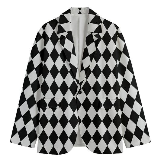 Black And White Harlequin Pattern Print Men's Blazer