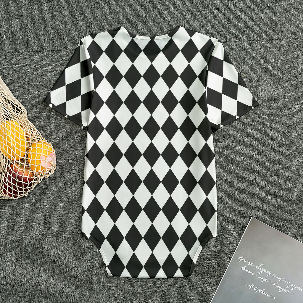Black And White Harlequin Pattern Print Men's Bodysuit