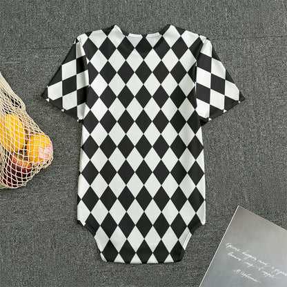 Black And White Harlequin Pattern Print Men's Bodysuit