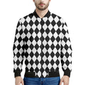 Black And White Harlequin Pattern Print Men's Bomber Jacket