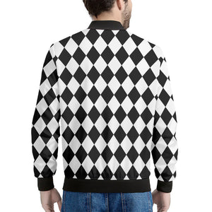 Black And White Harlequin Pattern Print Men's Bomber Jacket