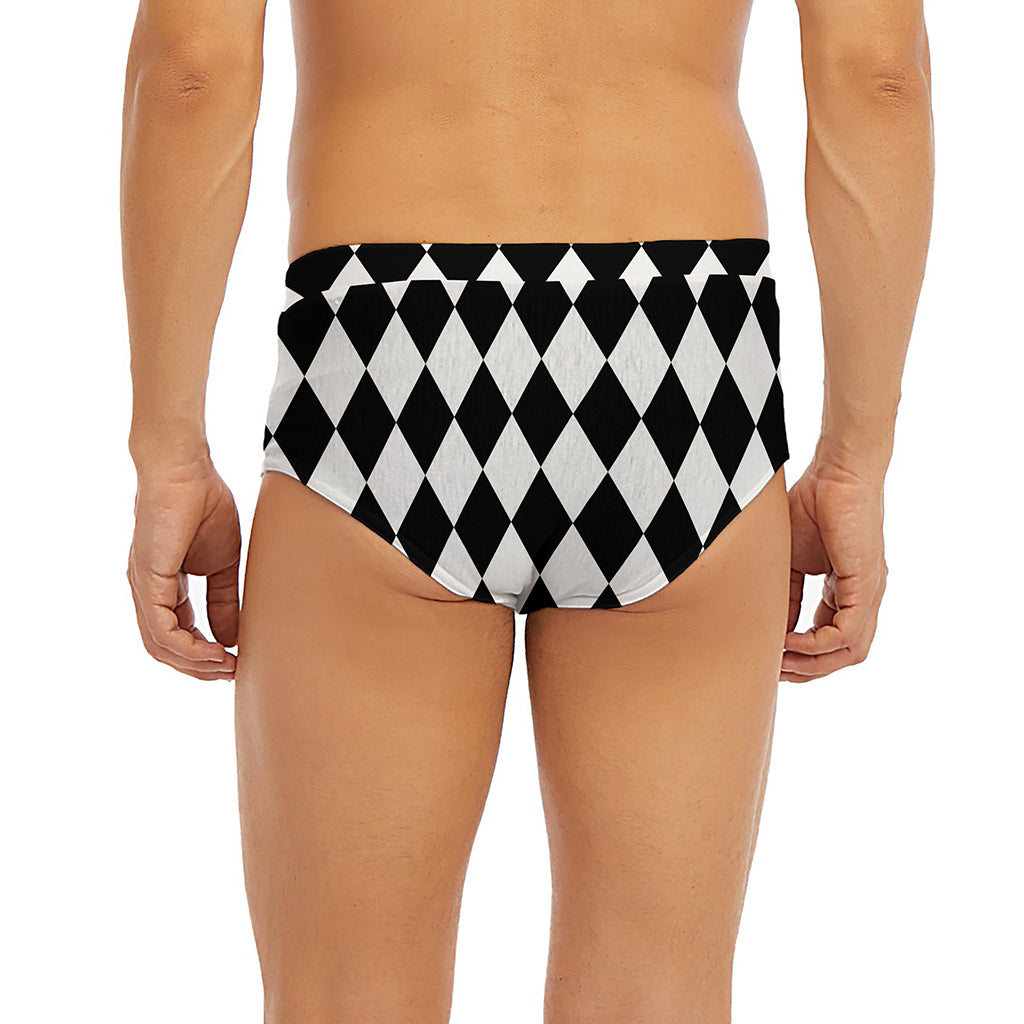 Black And White Harlequin Pattern Print Men's Briefs