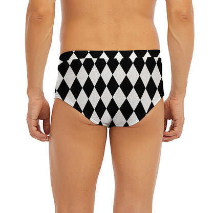 Black And White Harlequin Pattern Print Men's Briefs