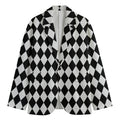 Black And White Harlequin Pattern Print Men's Cotton Blazer
