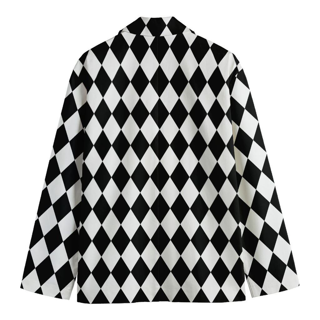 Black And White Harlequin Pattern Print Men's Cotton Blazer