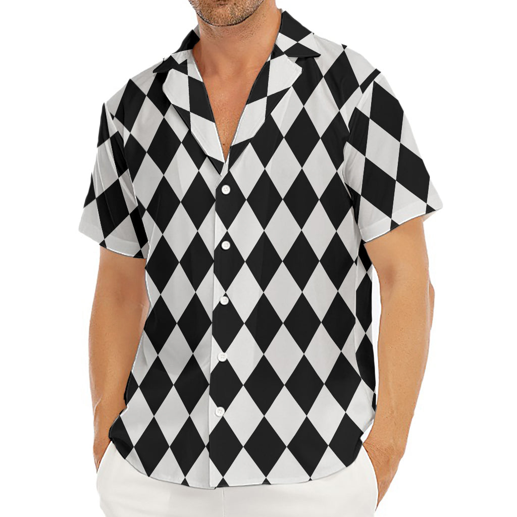Black And White Harlequin Pattern Print Men's Deep V-Neck Shirt