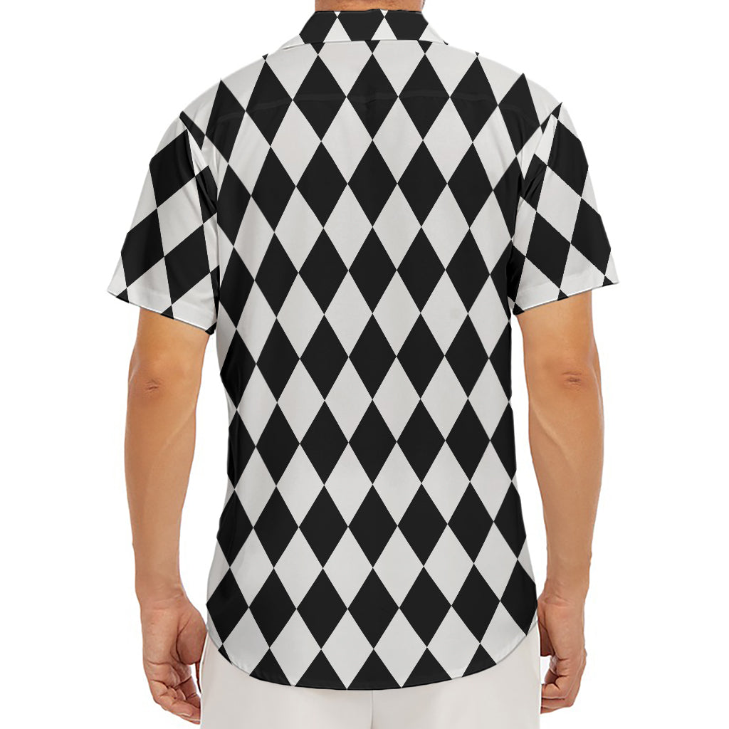 Black And White Harlequin Pattern Print Men's Deep V-Neck Shirt