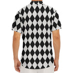 Black And White Harlequin Pattern Print Men's Deep V-Neck Shirt