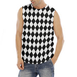 Black And White Harlequin Pattern Print Men's Fitness Tank Top