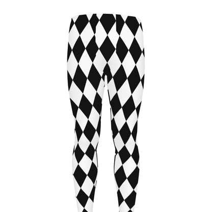 Black And White Harlequin Pattern Print Men's leggings