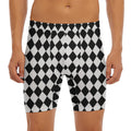 Black And White Harlequin Pattern Print Men's Long Boxer Briefs