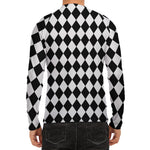 Black And White Harlequin Pattern Print Men's Long Sleeve Rash Guard