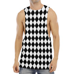 Black And White Harlequin Pattern Print Men's Muscle Tank Top