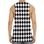 Black And White Harlequin Pattern Print Men's Muscle Tank Top