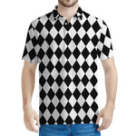 Black And White Harlequin Pattern Print Men's Polo Shirt