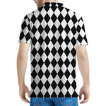 Black And White Harlequin Pattern Print Men's Polo Shirt