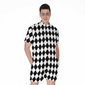 Black And White Harlequin Pattern Print Men's Romper
