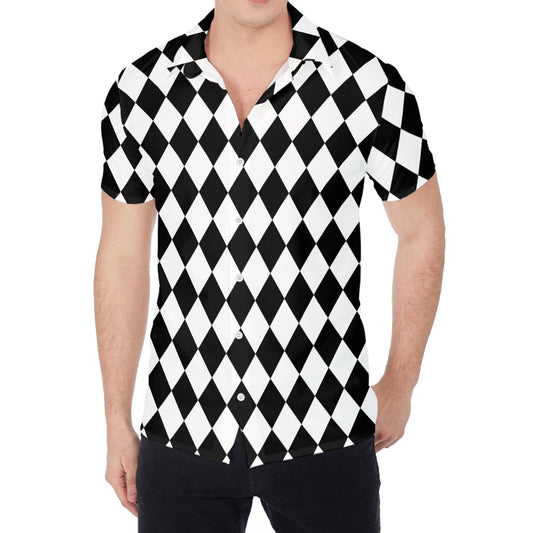 Black And White Harlequin Pattern Print Men's Shirt