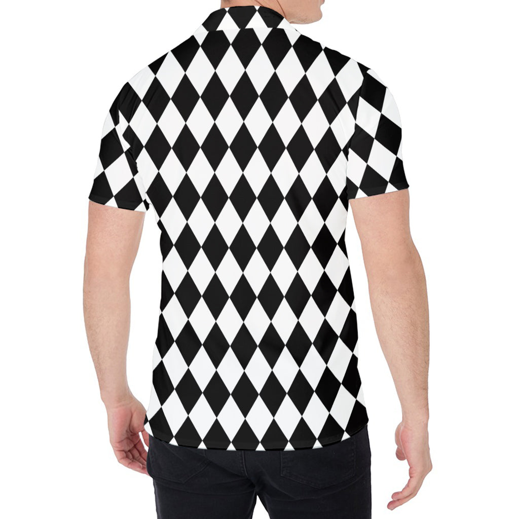 Black And White Harlequin Pattern Print Men's Shirt