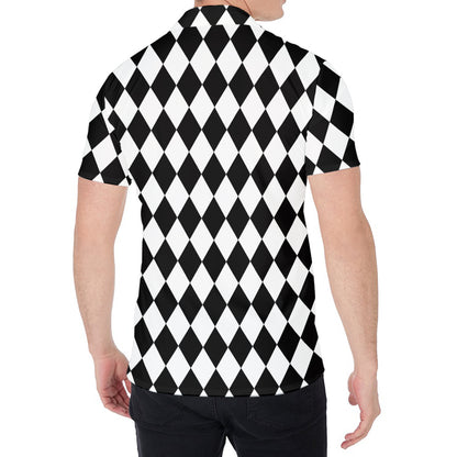 Black And White Harlequin Pattern Print Men's Shirt