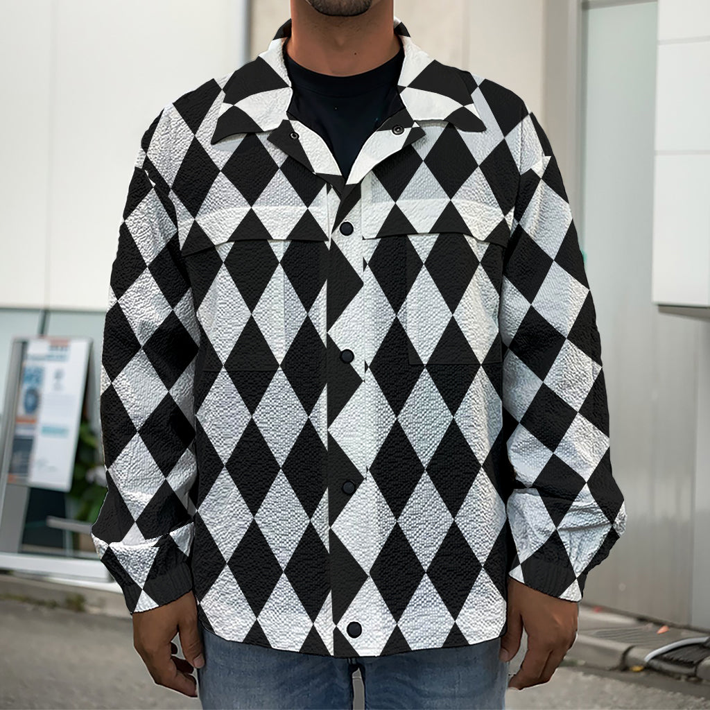 Black And White Harlequin Pattern Print Men's Shirt Jacket