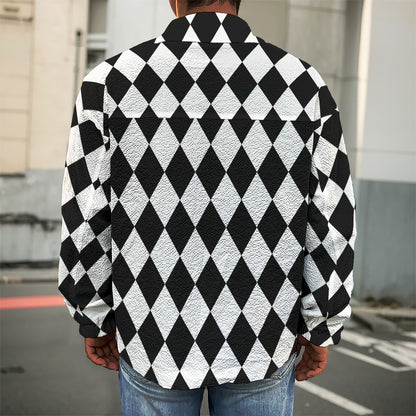 Black And White Harlequin Pattern Print Men's Shirt Jacket