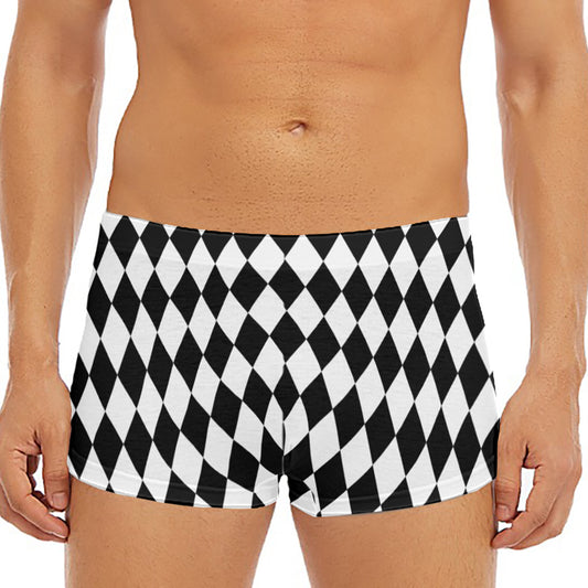 Black And White Harlequin Pattern Print Men's Short Boxer Briefs