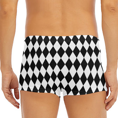 Black And White Harlequin Pattern Print Men's Short Boxer Briefs