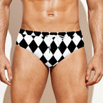 Black And White Harlequin Pattern Print Men's Swim Briefs