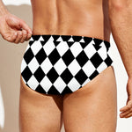 Black And White Harlequin Pattern Print Men's Swim Briefs